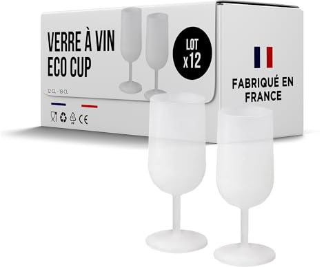 SPARKLERS CLUB Verres à Vin Réutilisables Eco Cup 12cl (18cl à ras bord) MADE IN FRANCE - Fabriqué en en Polypropylène, Verre Réutilisable de Haute Qualité (Givré Translucide, 12)