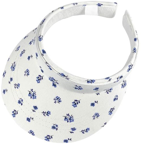 Sports Visors Clip-On Visor Wide Brim Cotton Twill Visor Hats Outdoor Tennis Golf Beach Cap(Flower-Blue)