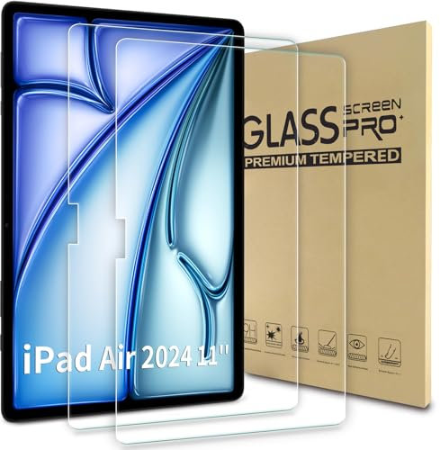 AUPOWER Lot de 2 films de protection d'écran compatibles avec iPad Air 2024 11, film en verre trempé 9H résistant aux rayures HD transparent de remplacement pour iPad Air 2024 11