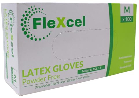 FleXcel Latex Powder Free Gloves Size Small - Box of 100 units, White
