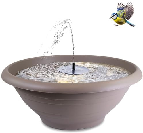 Fontaine solaire d'extérieur avec bac, XXL, 60 cm, bac décoratif et fontaine flottante solaire comme jeu d'eau d'extérieur, abreuvoir de balcon, lieu de bain de jardin pour oiseaux, taupe