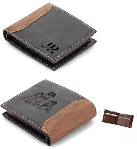 lorajewel Personalisierte Herren Geldbörsen mit Namen Portemonnaie Brieftasche mit Foto Gravur Geschenke für Männer Valentinstag Vatertag Geburtstag Weihnachten (A)