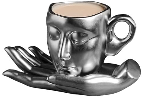 Tasse à café visage, tasse visage humain | Tasse à thé en céramique pour le visage de 260 ml avec soucoupe à main,Tasse à thé unique avec soucoupe à main, tasses à expresso fantaisie pour boissons