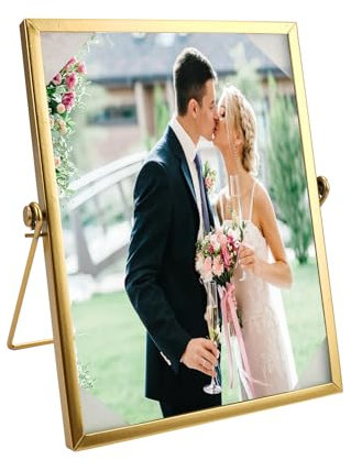 Cadre Photo Doré, Cadre Photo Verre 10 x 15 cm, Cadre Photo Fleurs Séchées, Cadre Photo en Métal, Cadre Photo en Verre Vertical, pour l'affichage de Photos et Spécimens Botaniques, Certificat, Photos