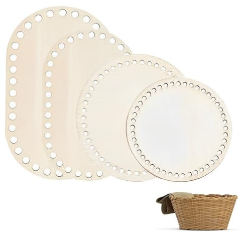 4 Stück Holzboden zum Häkeln - Korbboden Set für DIY Korbflechten, Liefert Basteln, 15/20 Oval/Rund