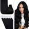 Fshine Tape Extensions Echthaar Tiefschwarz 65cm Haarverlängerung Echthaar Tapes in Extensions 20 Stücke 50g Langes Glattes Haar Farbe 1