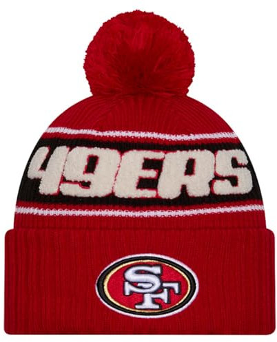 New Era NFL Unisex Erwachsene 2024–25 Sideline Strickmütze für kaltes Wetter, Sportmütze mit Bommel, Einheitsgröße, San Francisco 49Ers, Einheitsgr��e
