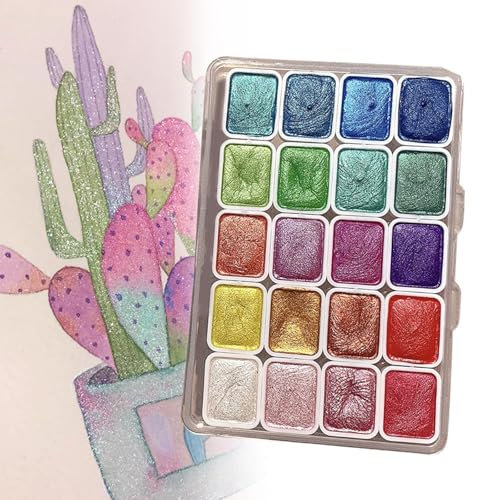 Kabwea Lot de 20 peintures aquarelles métallisées pour artistes, kit aquarelle portable pour différentes surfaces