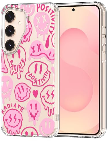 MOSNOVO Coque pour Samsung Galaxy S25 / Galaxy S24 - Housse Fine Transparente Antichoc en TPU + PC [Protection Contre Les Chutes de 2 m/Anti-Pelage] - Sourires Roses Dégoulinants