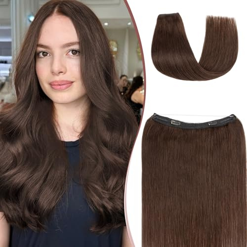 SEGOHAIR Wire Hair Extension, 30cm Verstellbare Invisible Wire Extensions Echthaar 100% Echthaar Glatt Secret Hair Extensions mit Fish Line Für Damen #02 Dunkelbraun