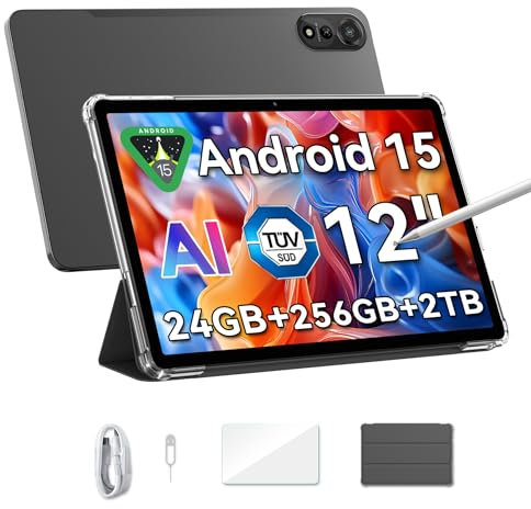 Blackview Mega2 Android 15 Tablet 12 Zoll,24GB RAM+256GB ROM(2TB TF),2K FHD Großes Display Gaming Tablets,Dual 4G LTE+5G WiFi,Octa Core T615,9000 mAh Akuu,WideVine L1/Dual Kamera/Face ID/GPS/PC/Hülle