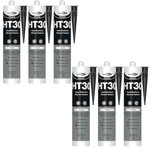 Bond It HT30 High Temperature Silicone Sealant – 6x Black, 310ml | Heat Resistant Up to 300°C – UV Resistant – Mildew Resistant | Interior & Exterior Silicone for Ovens – Heating Systems – & Engines