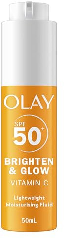 Olay Vitamin C Brighten & Glow 3in1 Moisturising Fluid SPF50+ Hydrating Skincare Moisturiser and Primer with Niacinamide, Provides Hydration, Glow, UV Protection, and Helps Correct Dark Spots, 50ml