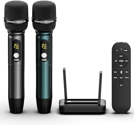 Portable Karaoke Machine with AI Voice Removal & Studio-Grade Reverb - Wireless Microphones System, Bluetooth 5.0, Professional Mics for Home Singing