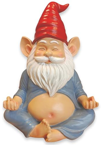 synxzen Meditating GNOME Statue- Meditierender Gartenzwerg Yoga Figur - Zen Garten Deko Statue für Innen & Außen, Wetterfest Kunstharz Zwerg mit Roter Mütze, Geschenk für Garten Terrasse Balkon