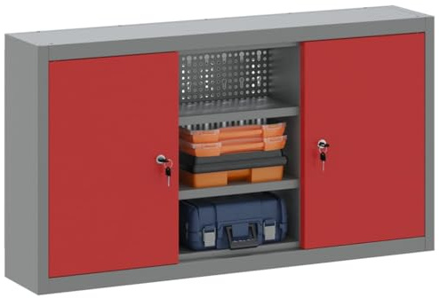 vidaXL Werkzeugschrank mit Regal Rot und Grau 100 x 20 x 55 cm | In diesem Schrank findest du ordentlich Platz in seinen sieben Fächern – perfekt für Werkzeuge,