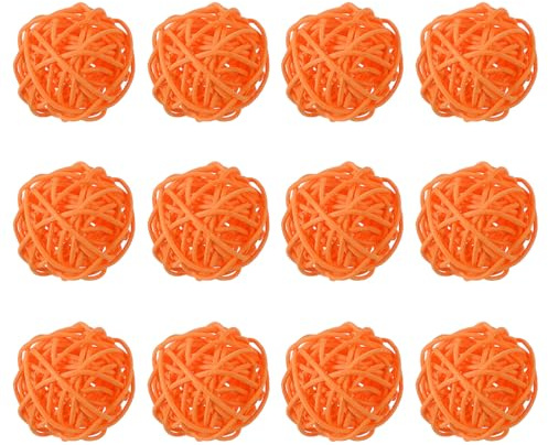 QUARKZMAN Rattan Deko Kugeln 50mm Orange 12 Stück | Dekokugel Wicker Rattan Ball Wellensittich Spielzeug Vogelspielzeug Hochzeitsfeier Mittelstücke Hausdekoration Vasenfüller