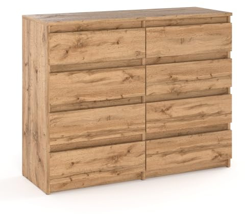 MRBLS_HOME Kommode mit 8 Schubladen - Holz Sideboard 120 x 92,5 x 33,5 cm (B/H/T) - Schubladenschrank - Schmale Kommode für Schlafzimmer & Flur - Regal mit Schubladen - Schrank mit Schubladen (Wotan)