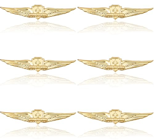 DICOSMETIC 6 Stück Metallflügel Pin Pilotenflügel Pin Goldenes Pilotenabzeichen Luftwaffen Senior Pilotenflügel Pilotenabzeichen Kostüm Anstecknadel Für Hut Hemd Uniform 1.5x7.45cm