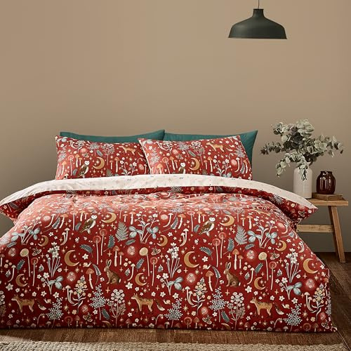 Catherine Lansfield Enchanted Twilight Animals Reversible King Duvet Cover Set with Pillowcases Burnt Orange