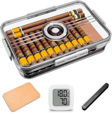Humidor zigarren Acryl Portable mit Hygrometer und Befeuchter Zedernholz, Transparente Zigarren humidor zigarren set für 20-30 Zigarren (klein)
