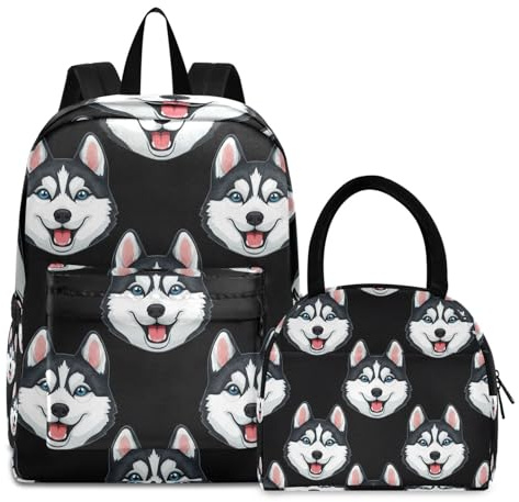 RPLIFE Kindertaschen-Set, niedliche Hunde, schwarz, Camping-Rucksack, wasserdicht, Kindertaschen für Mädchen