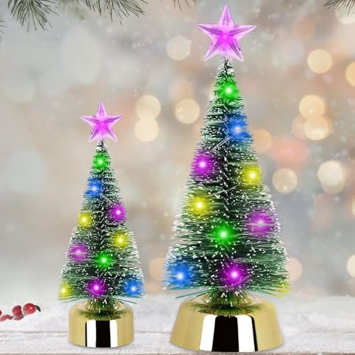 2 Stück Mini Weihnachtsbaum, Kleiner Weihnachtsbaum mit Beleuchtung, Kleine Weihnachtsbäume, LED Weihnachtsbaum Klein, Künstlich Christmas Tree, Mini Tannenbaum Weihnachtsdeko Tisch (13cm+19cm)