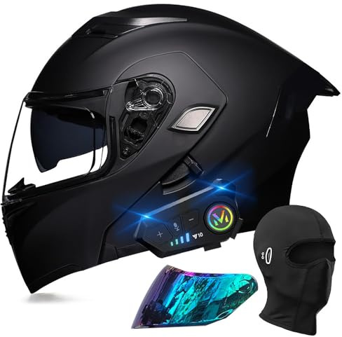 Bluetooth Modular Motorbike Helmet, DOT/ECE Approved Full Face Flip Up Double Visor Motorcycle Helmet, with Dual Speaker and Microphone, for Adults Men Women M~XXL