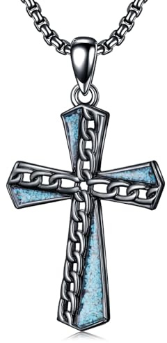 Midir&Etain Silber/Schwarzer Gotische Kreuzkette für Herren Damen 925 Sterling Silber Christliche Glaube Schmuck Valentinstags Geburtstags Geschenke
