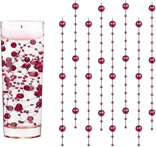 20 Deko,Weinrot Schwimmende Kerzen Kunstperlen Perlenschnur Vasenfüller1,3M | Schwimmkerzen für Hochzeit Deko für Tischdekoration Valentinstag Braut Haarschmuck Heimdekoration Keine Kerzen