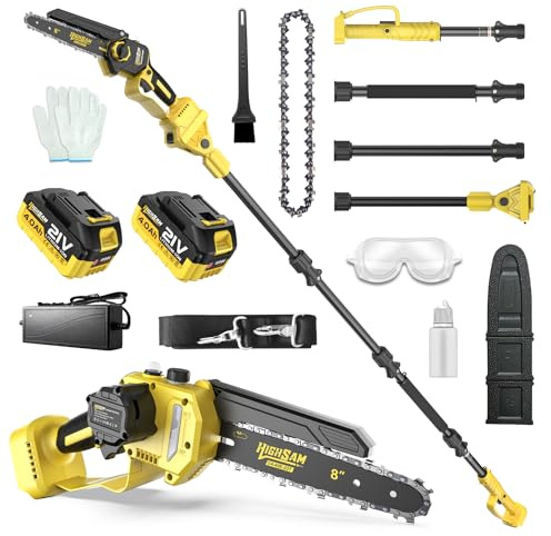 2-en-1 Tronçonneuse à Batterie & Scie à Élaguer, Moteur Sans Balais Compatible Makita 18V, 8 Pouces Mini Tronçonneuse, 2×4.0Ah, Perche 4.2m, Tête 180°, Élagage Branches & Coupe Bois