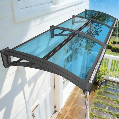 NacstarHome Marquesina Puerta Exterior y Ventanas 100x120cm, Tejadillo Protección contra Sol y Lluvia, Azul Transparente Resistente Policarbonato Toldo para Puertas Entrada con Lavabo