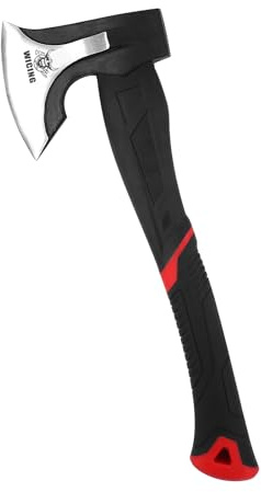WICING 38 cm Beil für kleines bis mittelgroßes Anzündholz, Spaltaxt aus 1065 Manganstahl mit ergonomischem Fiberglasgriff, 1 kg