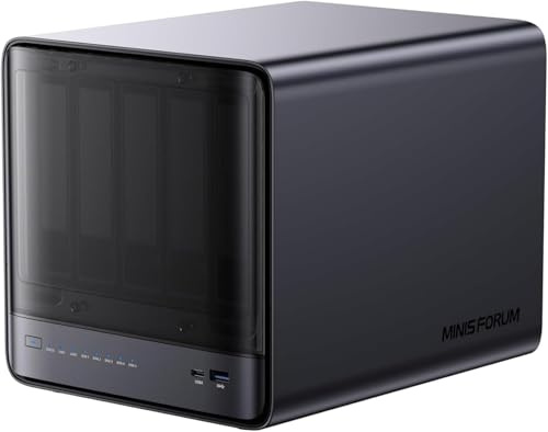MINIS FORUM N5 Pro Desktop-NAS mit 5 Einschüben, AMD Ryzen AI 9 HX PRO 370 (12C/24T), 16 GB DDR5, 128 GB SSD, 10GbE + 5GbE, 3× M.2 NVMe, OCuLink, HDMI 4K, 2× USB4, PCIe x16, ohne Festplatten