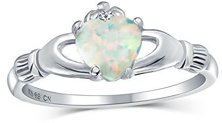 Personalisieren Sorority Sister Bff Keltischen Irischen Freundschaft Versprechen Krone Herz Weiß Erstellt Opal Claddagh Ring Für Frauen Teen .925 Sterlingsilber Oktober Geburtsstein Anpassbar