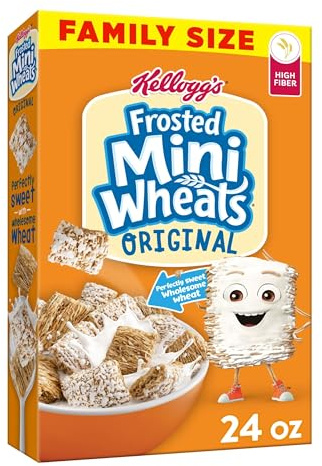 Kellogg's Frosted Mini-Wheats Cold Breakfast Cereal, High-Fiber, Whole Grain, Family Size, Original, 24oz Box (1 Box)