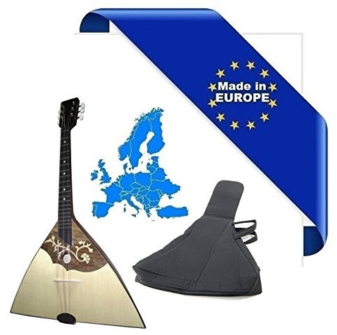 Prim Balalaika Prima Sopran 3 Saiten Made in Europe Top Massivholz Fichte Körper Ahorn massiv Griff Buche Tastatur Palisander mit Tasche Maßstab 440 mm