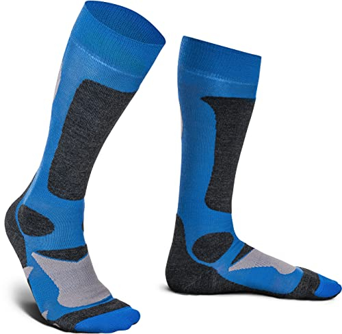 Piarini 2 Paar Unisex Skisocken Skistrumpf Herren Damen Wintersport Snowboard atmungsaktive Knie-Strümpfe Royal Gr.43-46