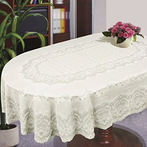 duojin Tischdecke Abdeckung Home Tischdecke Oval Rechteck Plastik Spitze Muster Beige