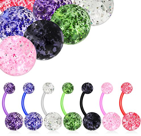 lot de 7 piercings de nombril en plastique flexible jolie paillette strass brillant