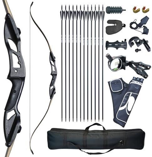 D&Q Recurve Bow and Arrow Set Adult Kit Archery Hunting Target Practice Competition Survival Longbow Package 30 35 40 45 50 lbs Right Handed with Bow Case Stringer Arrow Quiver (45 pounds)