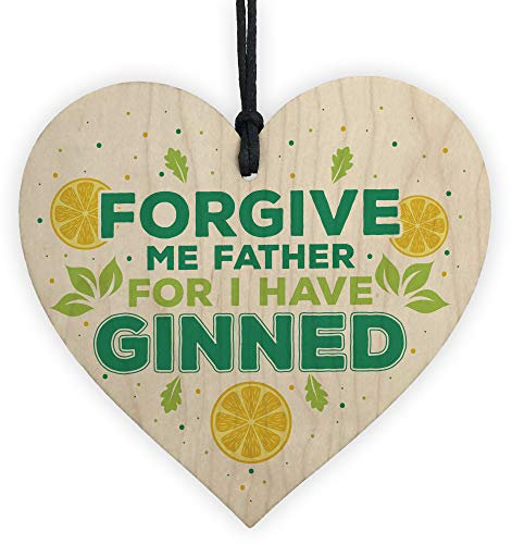RED OCEAN Funny Gin Heart Signs And Plaques For Home Bar Wooden Heart Gin & Tonic Gifts Home Bar Pub Alcohol Gifts