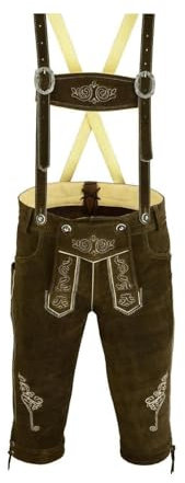 Speed4allkinds Herren Trachten Lederhose Kurz oder Kniebund in 5 Farben Größe 46 bis 60 Neu (58, Kniebund Hose Dunkelbraun)