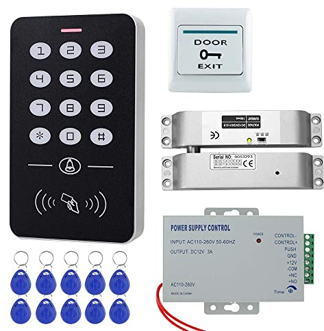 HFeng Kit de Sistema de Control de Acceso Completo con Cerradura magnética de Huelga eléctrica + Teclado RFID + Fuente de alimentación + 10pcs llaveros RFID (with Bolt Lock)