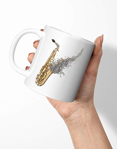 BLAK TEE Flying Musical Notes Saxophone Porcelain Coffee and Tea Mug 330 ml