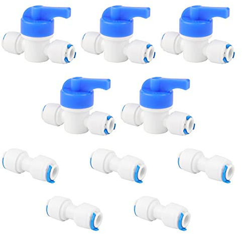Rowiz 1/4 Zoll Wasserschlauch-Armatur 10 Stück, Gerade Union, Kugelhahn | 5 Schnellkupplungen Mit 2-Zoll-Anschluss + 5 Schnellkupplungs-Kugelhähne Mit 2-Zoll-Anschluss Für Wasser-Umkehrosmoseanlage