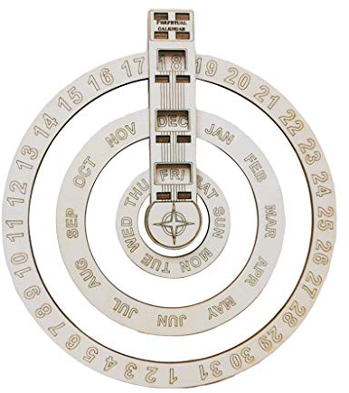 Tiardey Holz rustikaler runder an der Wand befestigter Spin Ewiger Kalender,Bauernhaus-Holz-Kalender-Zeichen-Dekor für Zuhause und Büro