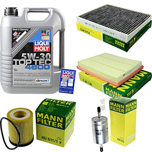 QR-PARTS 69384282 Filter Set Inspektionspaket 5 Liter Liqui Moly Motoröl Top Tec 4600 5W-30 MANN-FILTER Innenraumfilter Kraftstofffilter Luftfilter Ölfilter