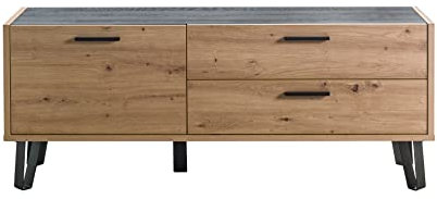 CAESAROO Mobile Porta TV 150 cm Rovere e Nero con un'anta e Due cassetti - Rovere e Nero