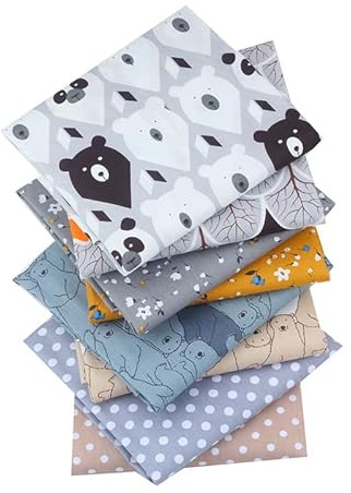 AMORNPHAN ฺFlower And Bear Animals Cartoon Printed 100% Cotton Quilting Bundles Fabric for Patchwork Needlework DIY Handmade Sewing Crafting Precut Face Mask 16x20 Inches Set of 8 Pieces (Bear&Flower)